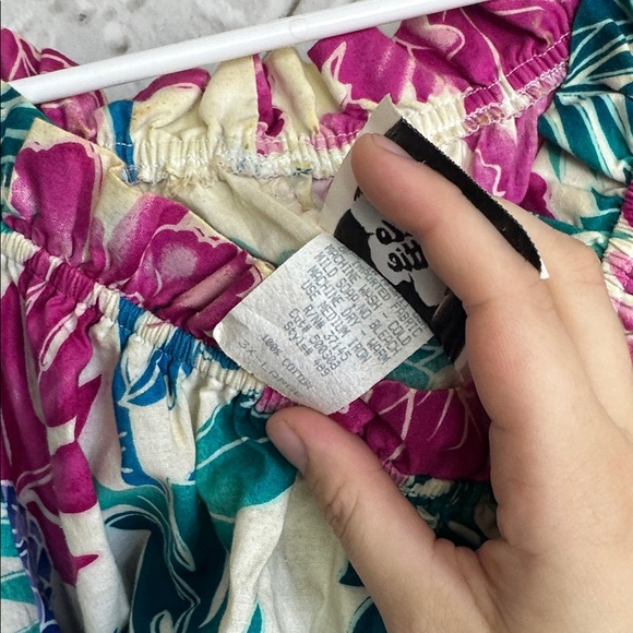 Vintage Hilo Hattie off shoulder  Hawaii Pink and Teal Floral Dress - Picture 3 of 9